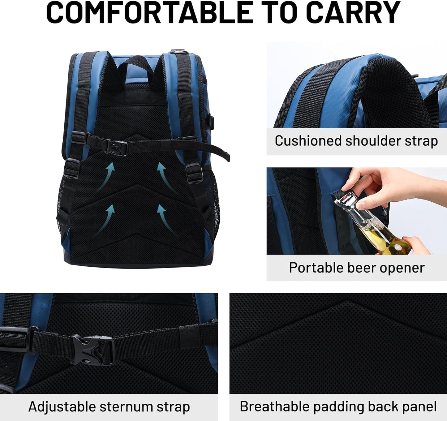 Backpack Cooler for Men Insulated Waterproof Soft Coolers Bag Lightweight Leakproof Lunch Back Pack with Cooler Compartment for Beach Picnic Work Travel Hiking, 24 Cans Blue