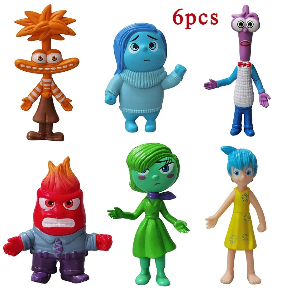 6Pcs/Set New inside Out 2 Action Figure Toy Cartoon Movie Joy Anxiety Anger Sadness Disgust Fear Model Doll Figurines Kids Gift