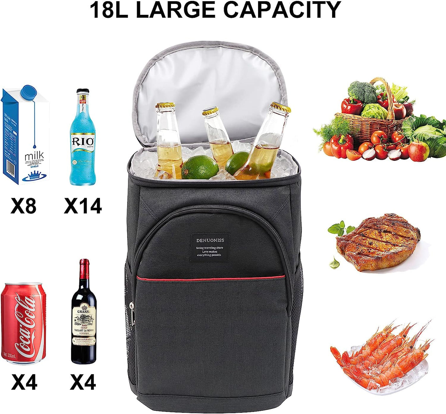 Backpack Cooler 18L Leakproof Insulated Cooler Backpack Large Capacity Lunch Backpack Cooler for Men Women to Picnics Camping