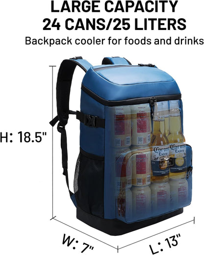 Backpack Cooler for Men Insulated Waterproof Soft Coolers Bag Lightweight Leakproof Lunch Back Pack with Cooler Compartment for Beach Picnic Work Travel Hiking, 24 Cans Blue